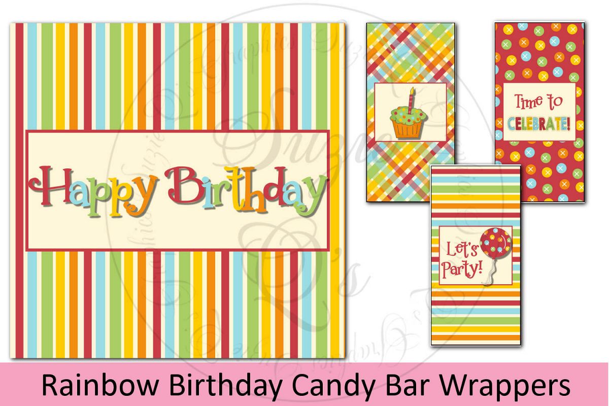 Rainbow Birthday Candy Bar Wrapper Set example image 1