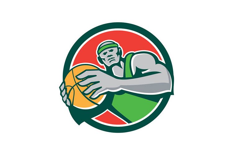 Basketball Player Holding Ball Circle Retro example image 1