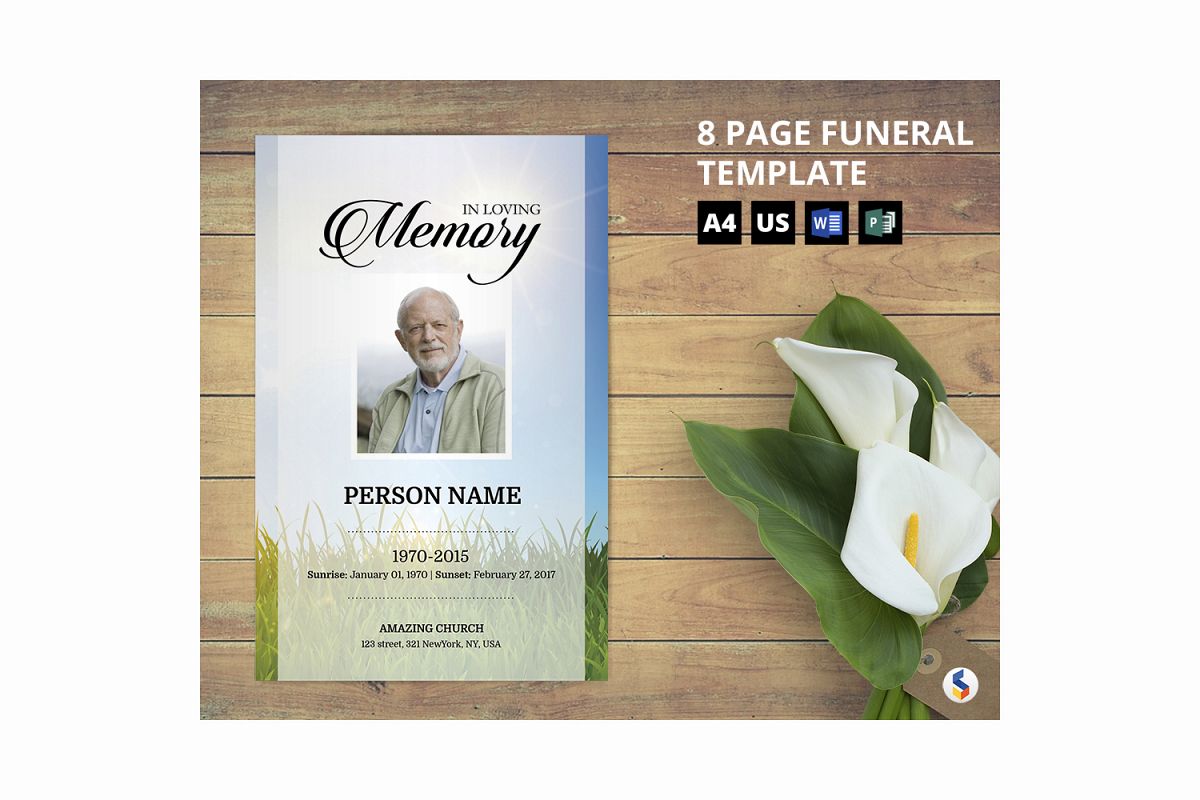 Sky and green Funeral Program Template example image 1