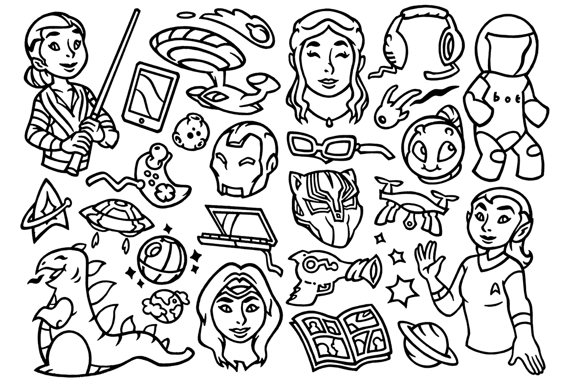 27 Nerd Culture - Scifi Movie Doodles Clipart example image 1