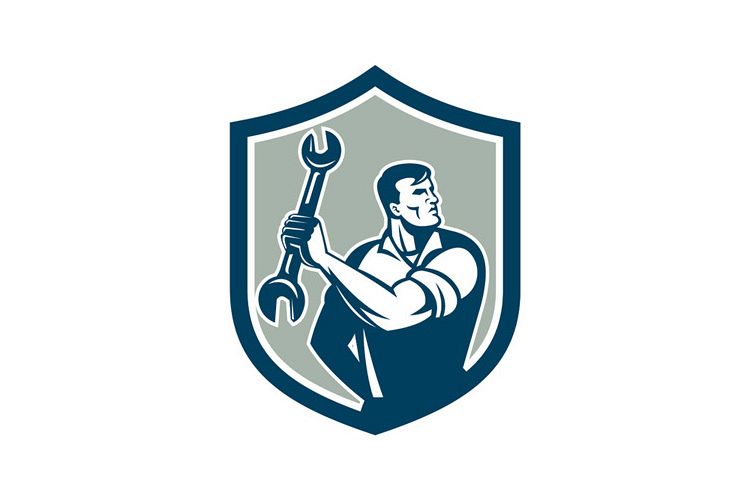 Mechanic Clinching Spanner Wrench Shield Retro example image 1