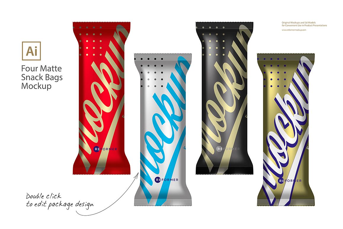 Four Matte Snack Bars Mockup example image 1