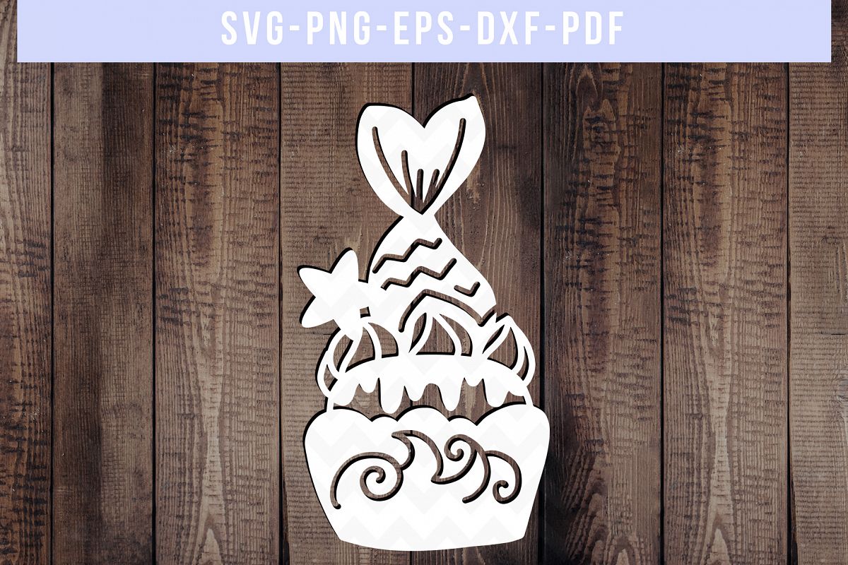 Mermaid Cupcake Papercut Template, Birthday Party Decor, PDF example image 1