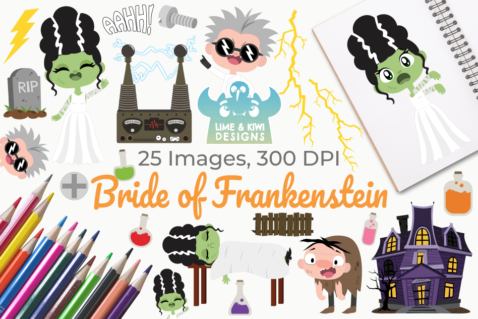 Bride of Frankenstein Clipart, Instant Download Vector Art example image 1