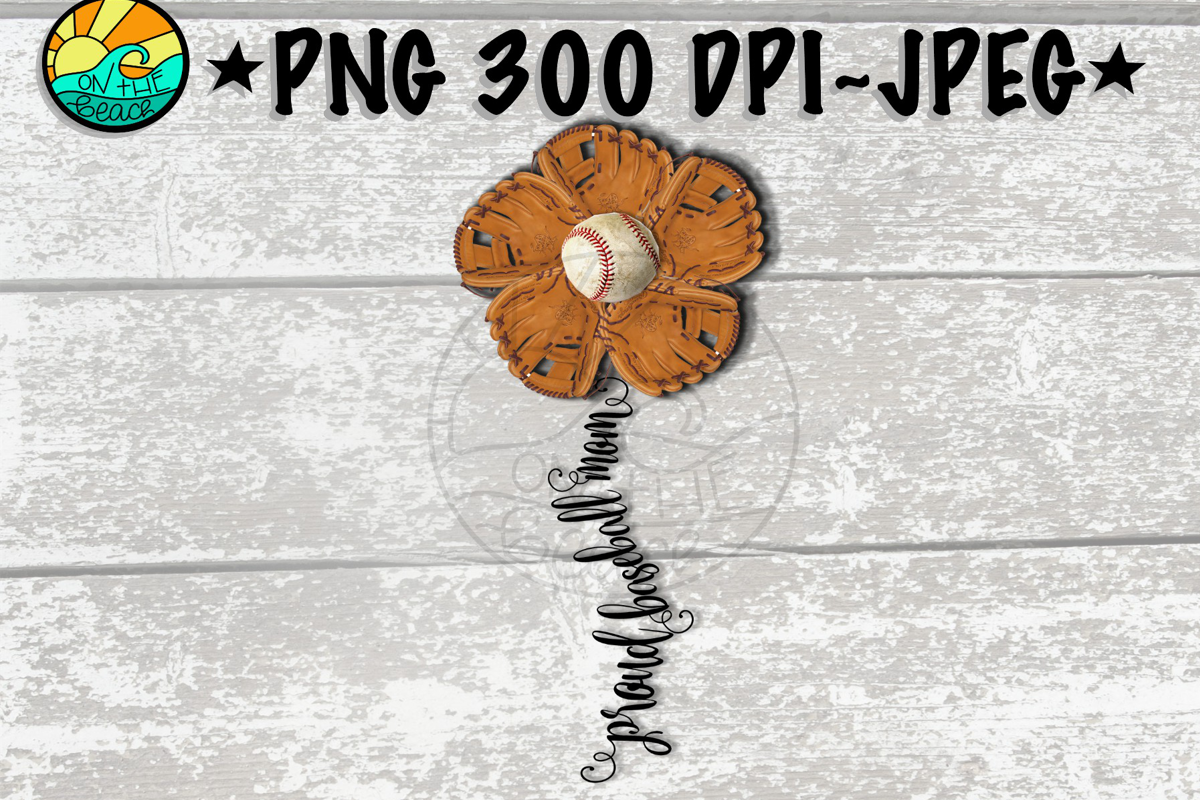 Baseball Proud Mom Glove Flower - PNG 300 DPI - JPEG example image 1