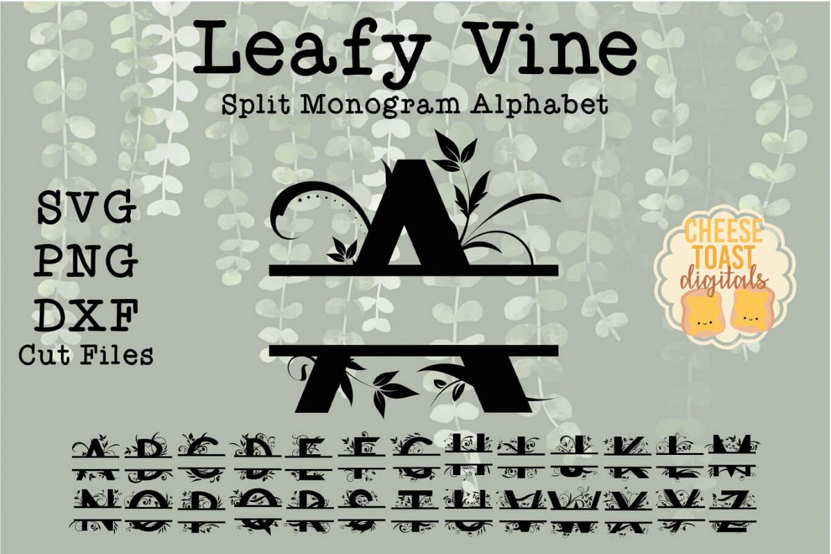 Leafy Vine Split Letters Monogram Alphabet A-Z SVG PNG DXF example image 1