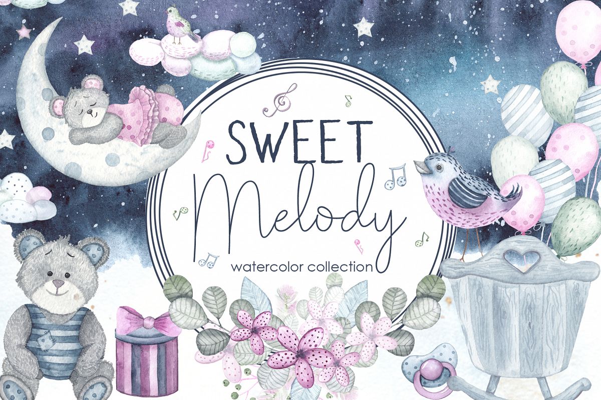 Sweet melody. Watercolor collection example image 1