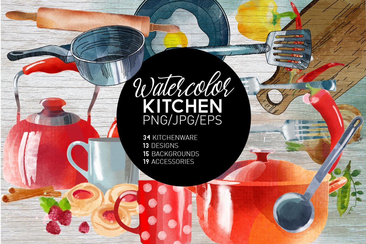 Watercolor kitchen example image 1
