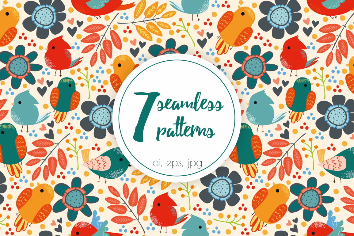 Seamless patterns with birds example image 1