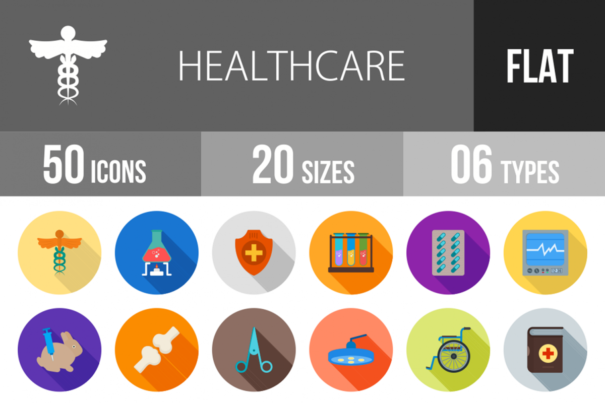 50 Healthcare Flat Long Shadoow Icons example image 1