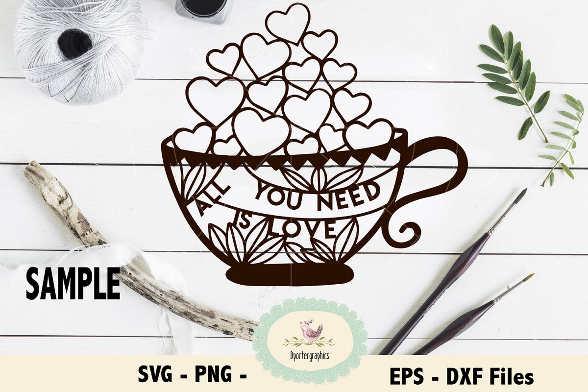 All you need is love paper cutting heart SVG PNG EPS DXF example image 1