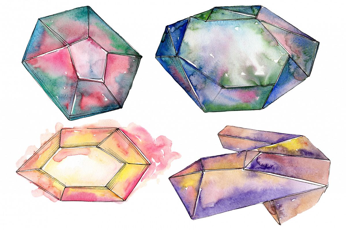 Crystals magic Watercolor png example image 1