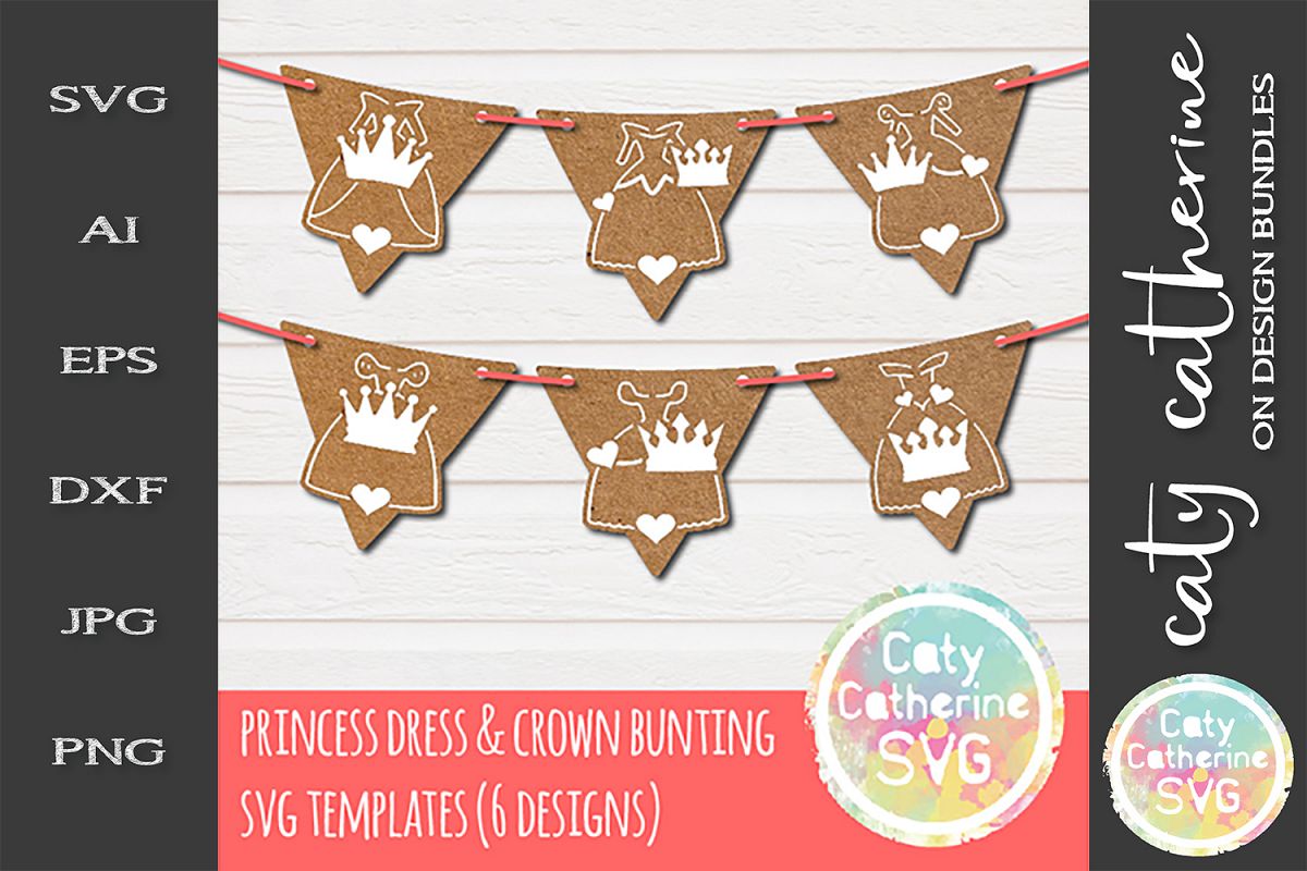 Princess Dress And Crown Birthday Party Bunting SVG Cut File example image 1