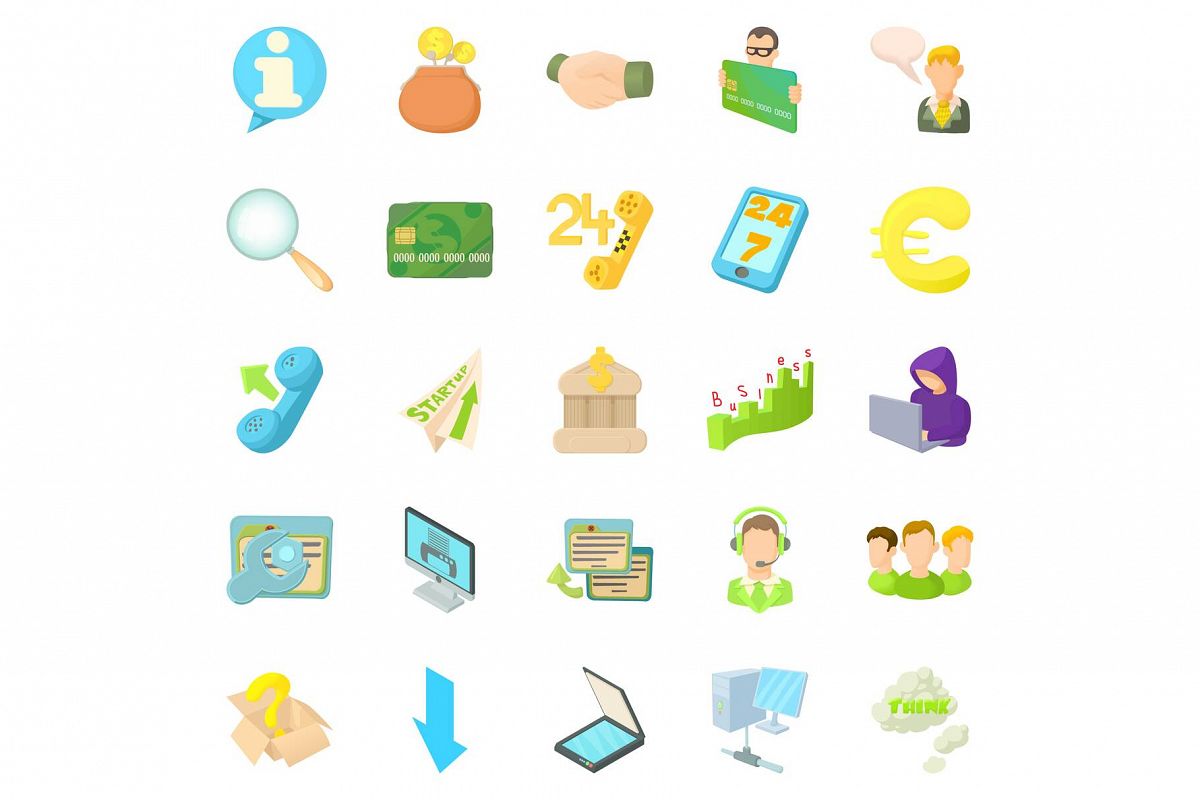 Internet money icons set, cartoon style example image 1