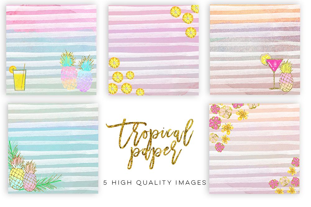 Summer Digital Paper, Tropical paper, Watercolor paper, pineapple paper Digital Papers, Tropical Pineapple, summer pinneaple digital print example image 1