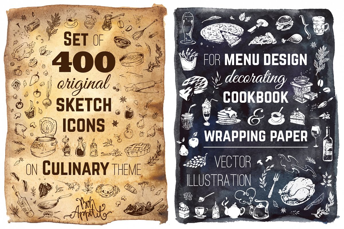 Hand drawn cooking and food icons example image 1
