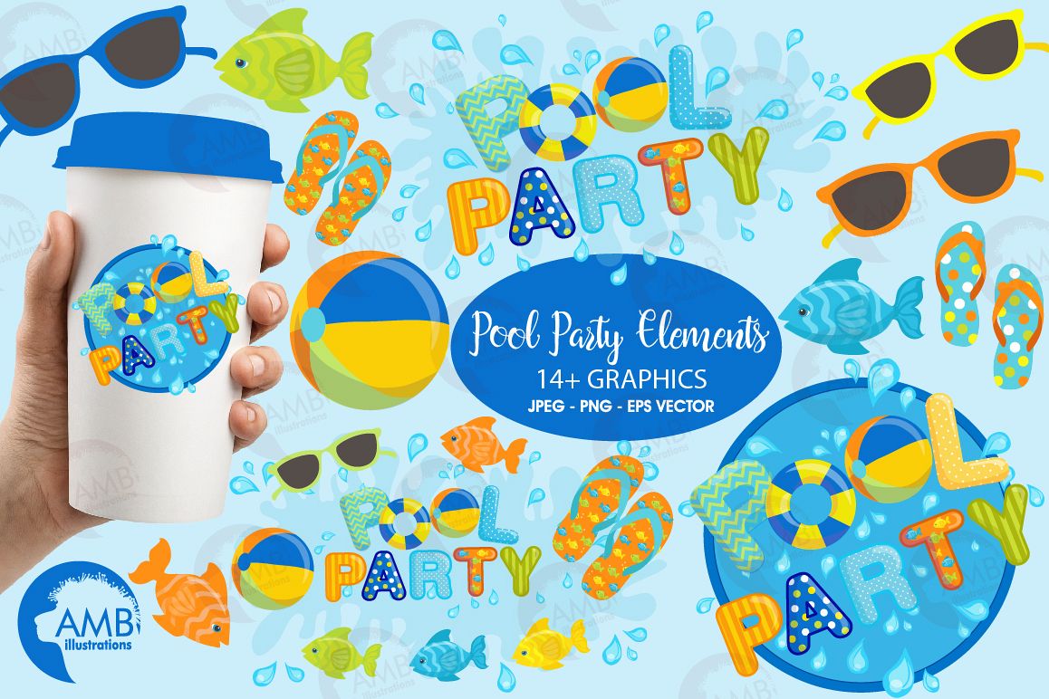 Pool party elements clipart, graphics pack AMB-1260 example image 1