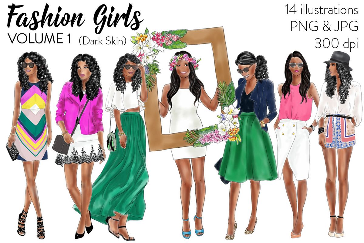 Fashion Girls - Volume 1 ( Dark skin) fashion illustration clipart example image 1