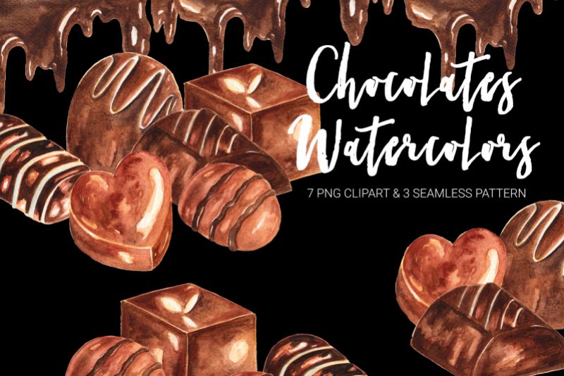Chocolates Watercolor Clipart example image 1