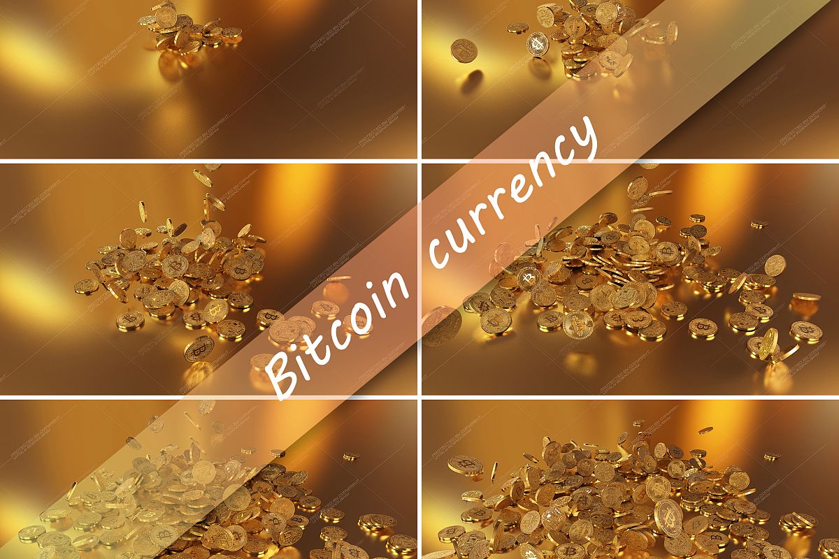6 files - 3D rendering Bitcoins falling on a pile example image 1