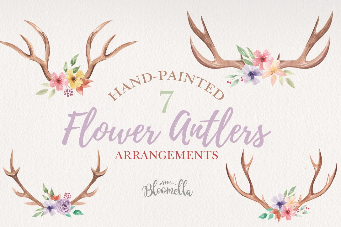 Antlers Floral 7 Bouquets Watercolor Elegant Stag Flowers example image 1