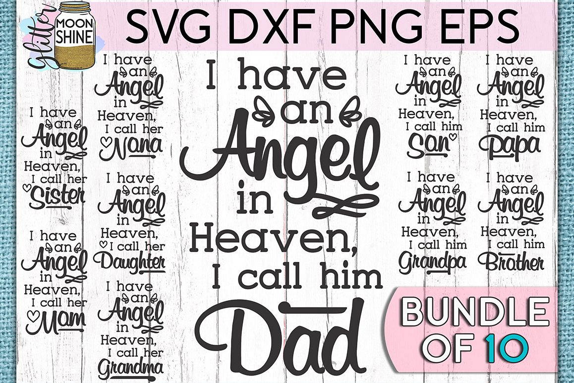 Download Angel In Heaven Bundle of 10 SVG DXF PNG EPS Cutting Files