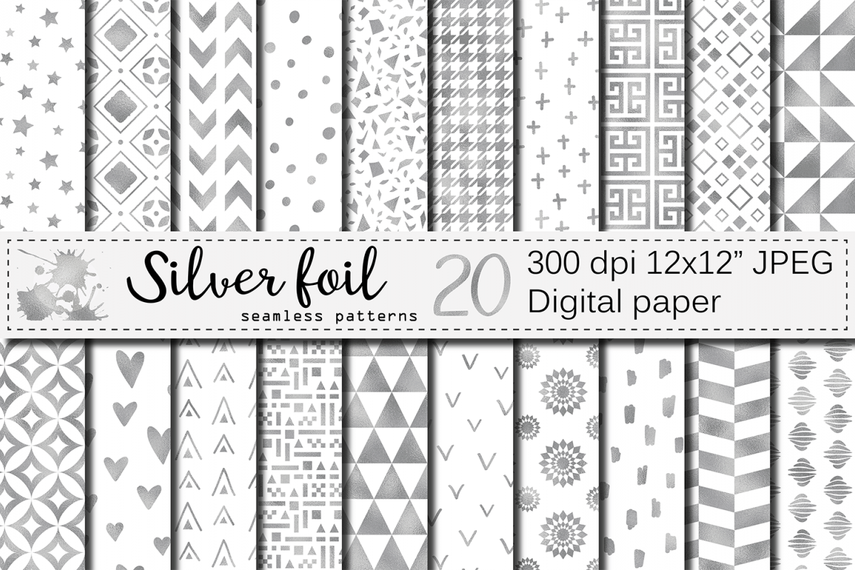 Silver foil seamless geometric patterns, digital papers example image 1