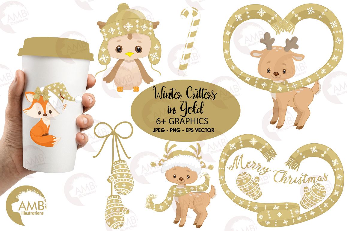 Christmas Critters, Christmas animals clipart, graphics, illustrations AMB-1526 example image 1