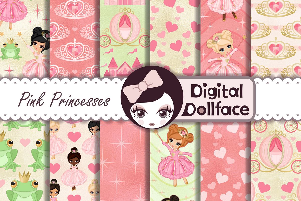 Princess and Frog Digital Paper / Magical Princess Carriage and Tiara Patterns example image 1