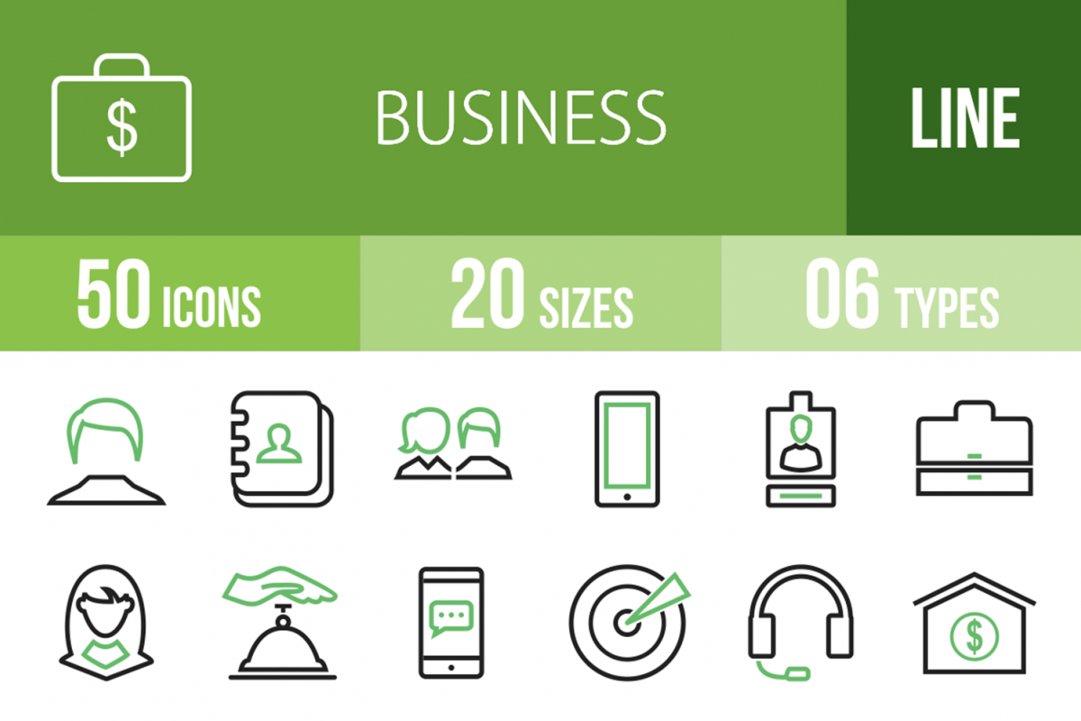 50 Business Line Green & Black Icons example image 1