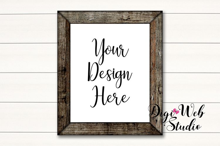 Wood Sign Mockup - Farmhouse Wood Frame on White Shiplap example image 1