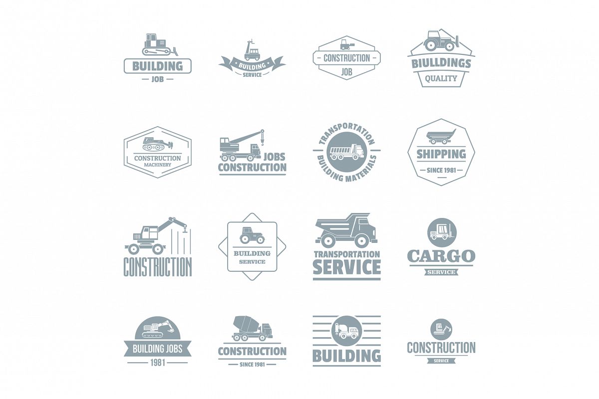 Building vehicles logo icons set, simple style example image 1