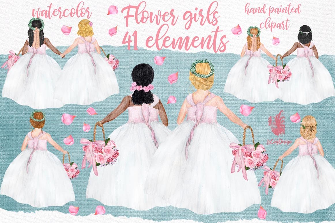 Flower girl clipart Wedding clipart Girls clipart example image 1
