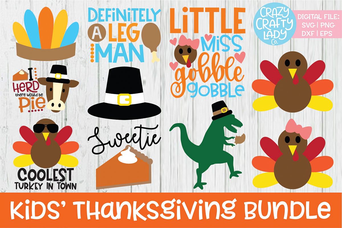 Kids' Thanksgiving SVG DXF EPS PNG Cut File Bundle (344617) | Cut Files