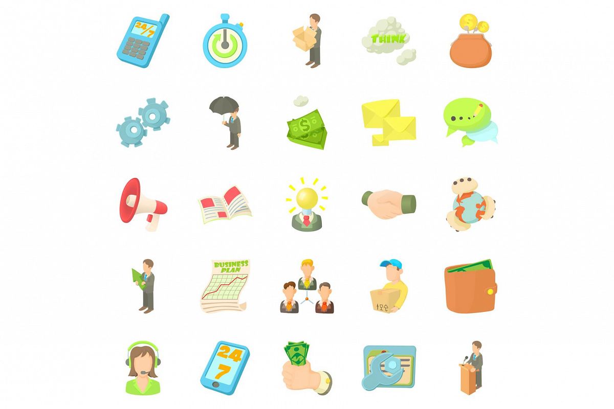 Employee of the bank icons set, cartoon style example image 1