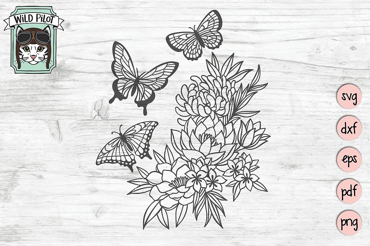 Butterfly SVG files, Butterflies cut file, Flowers, Floral example image 1