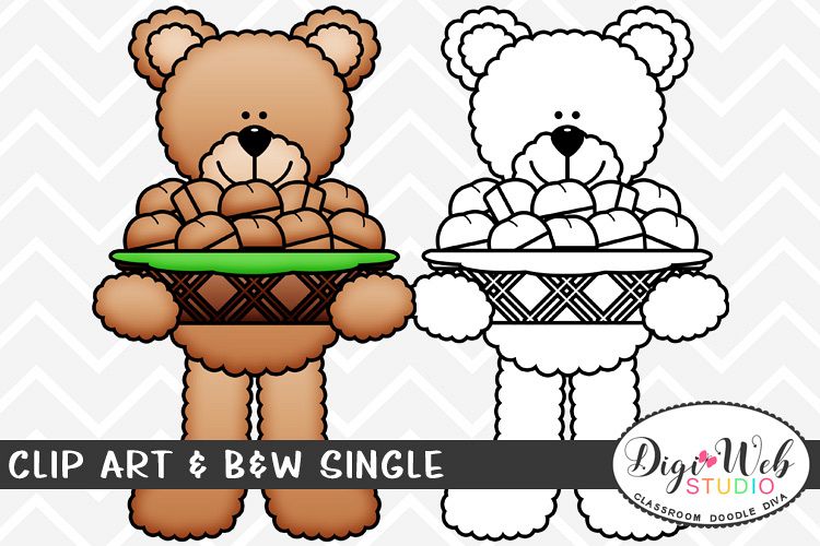 Clip Art & B&W Single - Thanksgiving Bear w/ Dinner Rolls example image 1