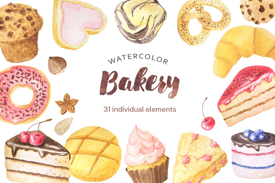 Watercolor Bakery Set example image
