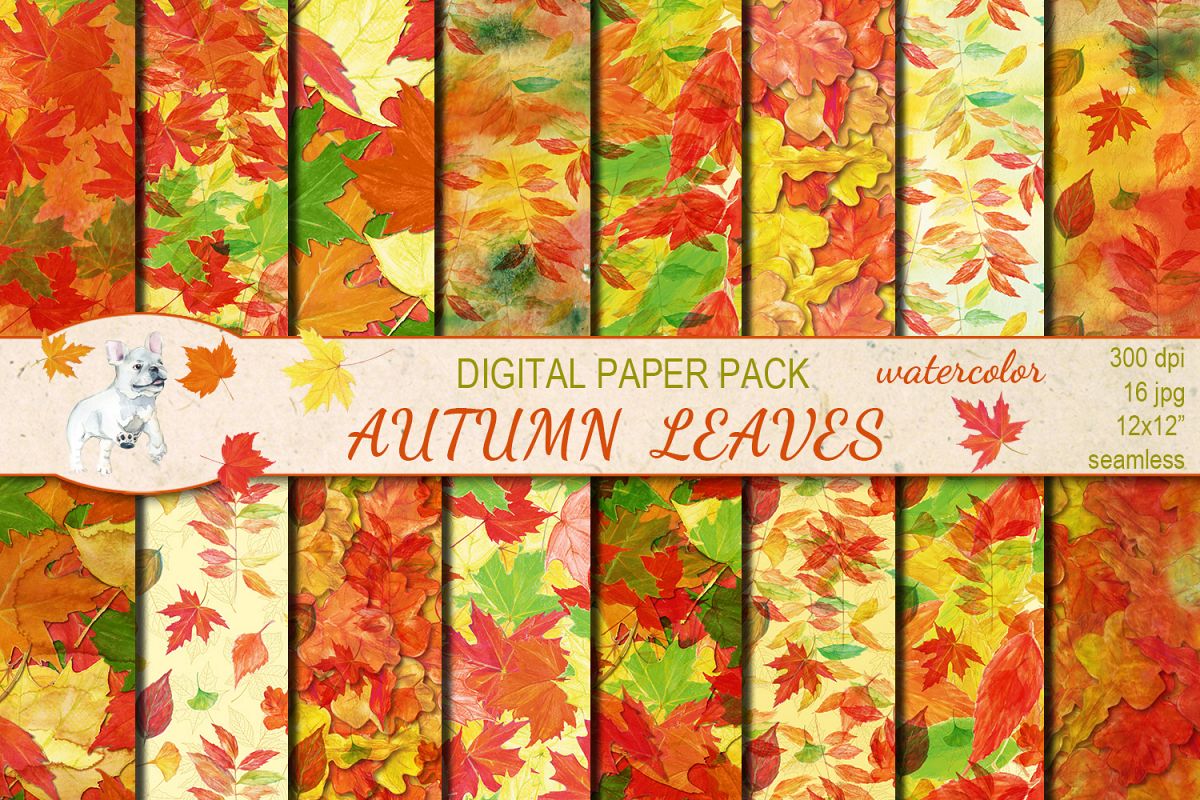 Autumn/ Fall Leaves seamless digital paper pack example image 1