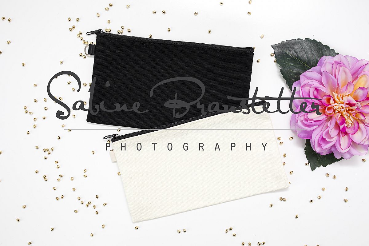 Styled Stock Photography Black And White Makeup Bags Mockup example image 1