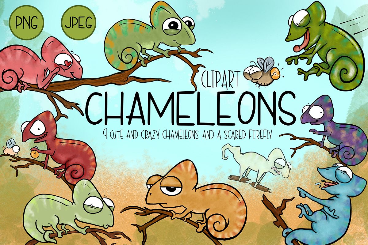 Cute & Crazy Chameleons| Cute Chameleon Clipart | Reptile Cl example image 1