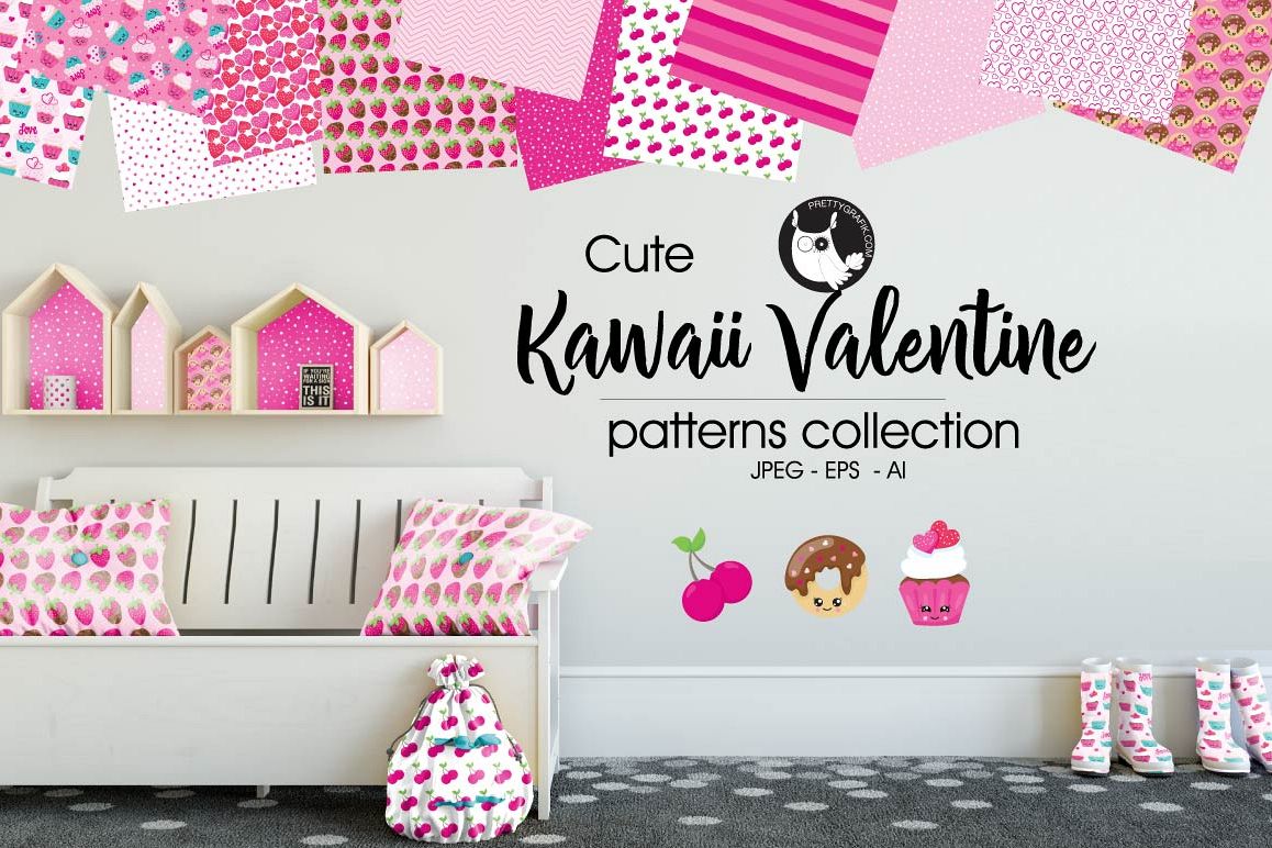 KAWAII-VALENTINE , digital papers example image 1