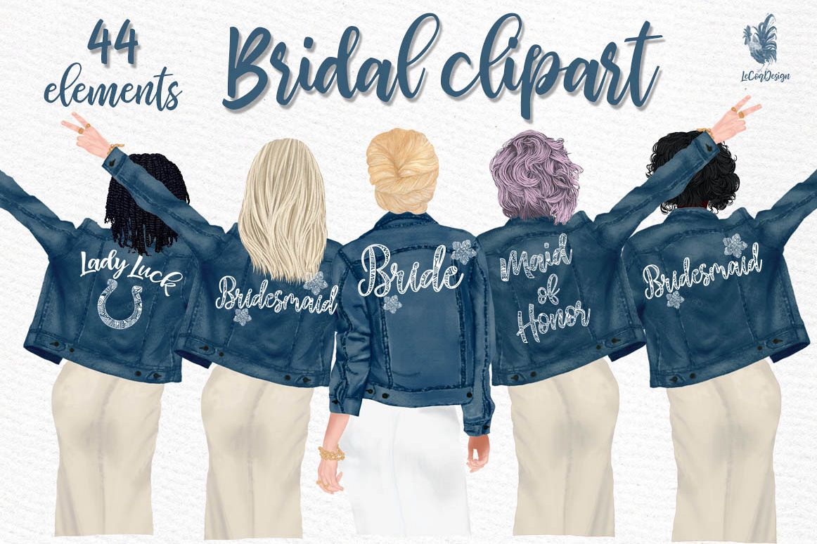 Wedding clipart,Bridesmaid clipart, Bride in Jackets clipart example image 1
