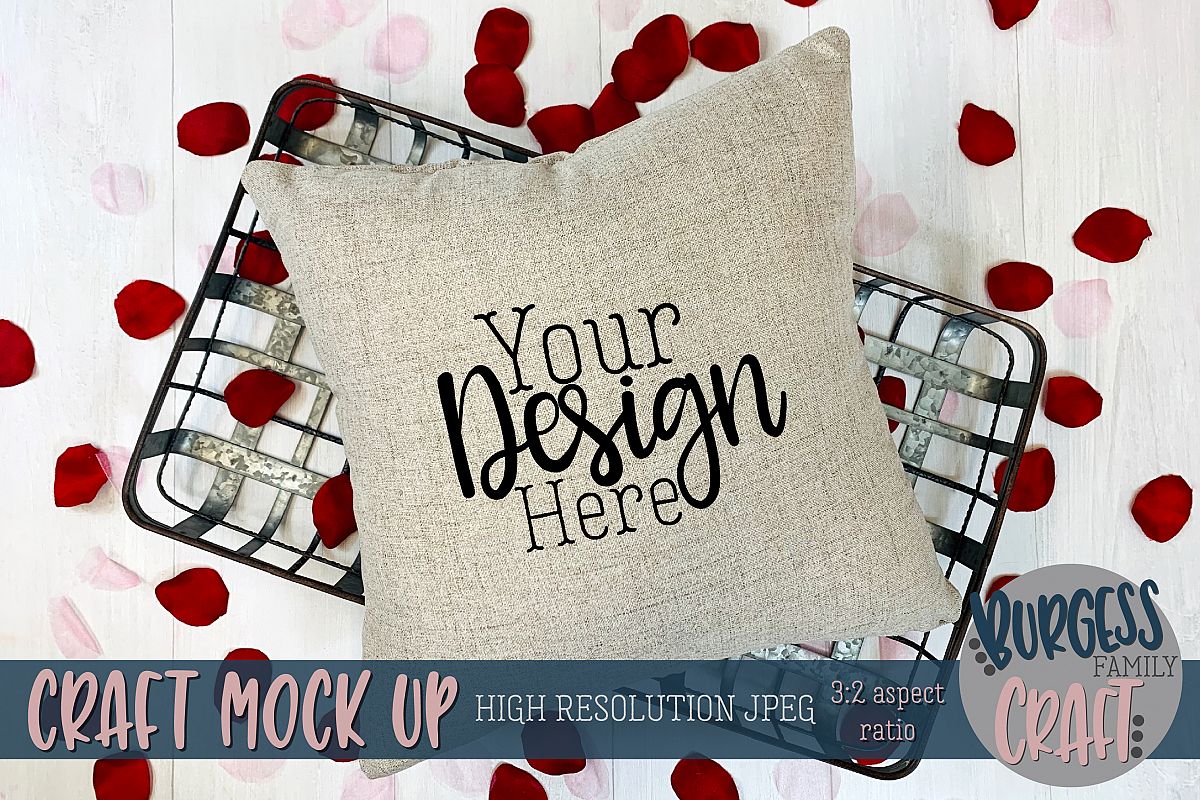 Valentine square pillow with rose petals Craft mock up example image 1