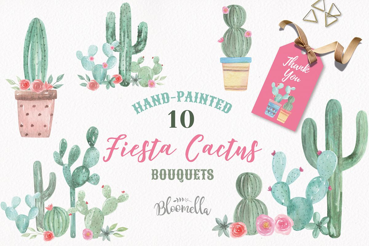 Watercolor Cactus Clipart Bouquets Arrangements Flowers Pink example image 1