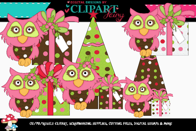 Pink and Brown Christmas Owls example image 1