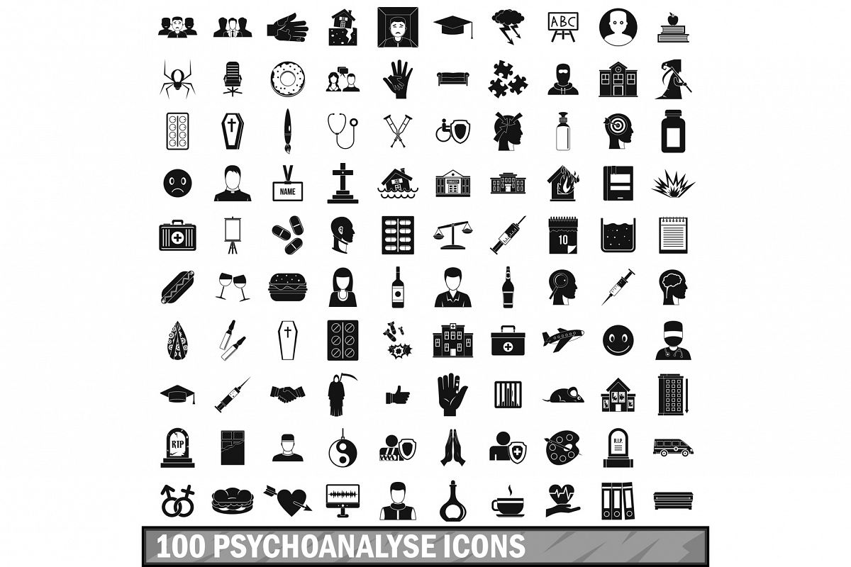 100 psychoanalyse icons set, simple style example image 1