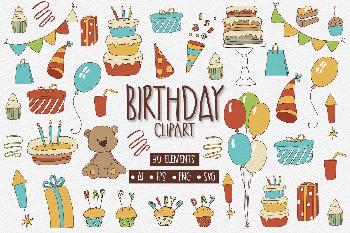 30 Birthday Clipart Elements example image 1