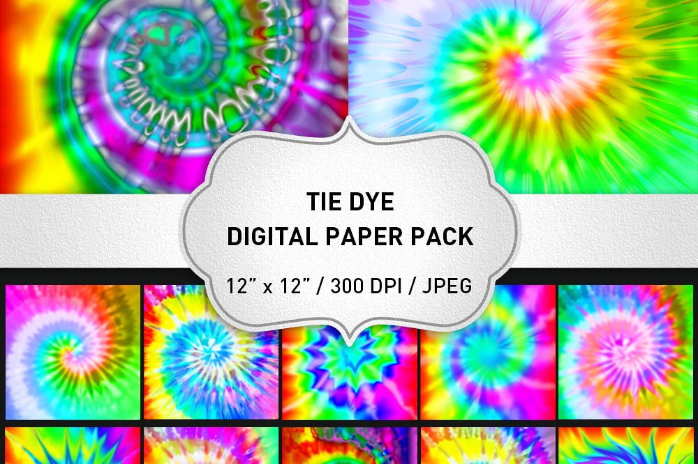 Tie Dye Digital Paper Pack / Tie Dye Background / Scrapbooking / Card Making / Patterns / Printables / Rainbow example image 1