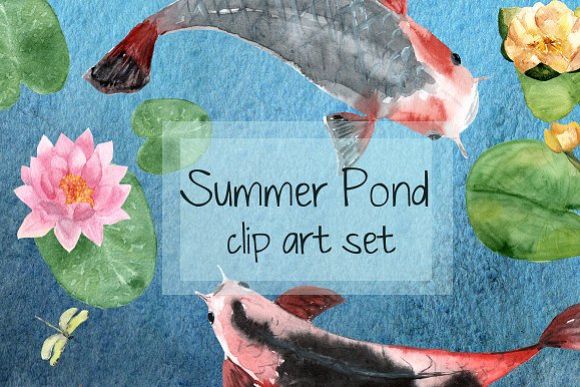 Summer Pond - Watercolor Clip Art example image 1